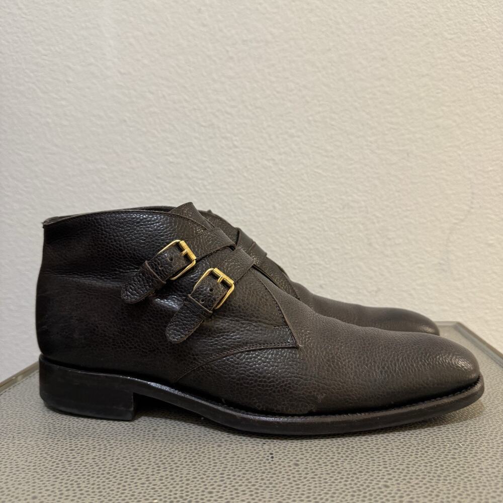 Tom Ford Brown Leather Buckle Ankle Boots US Men's Size 8TT Pebble Grain